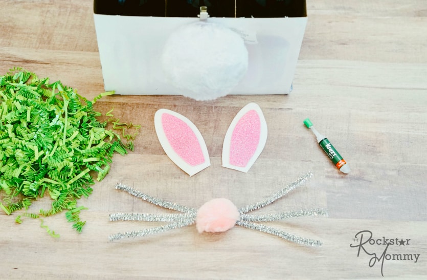 Easter Bunny Brew Gift - making whiskers and buny nose with pipe cleans and pom -