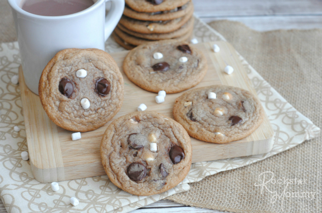 Hot Cocoa Cookies - Loaded Chocolate chip Hot Cocoa Cookies with a cup of hot chocolate