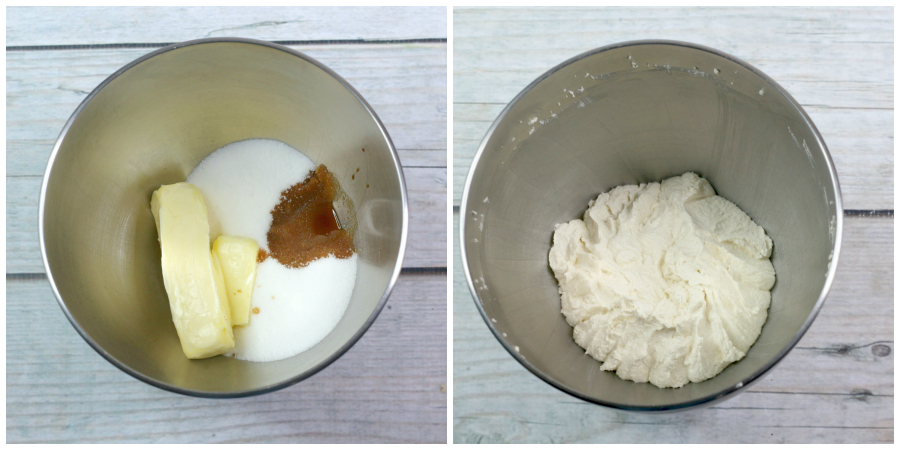 Mixing together butter, sugar, and vanilla