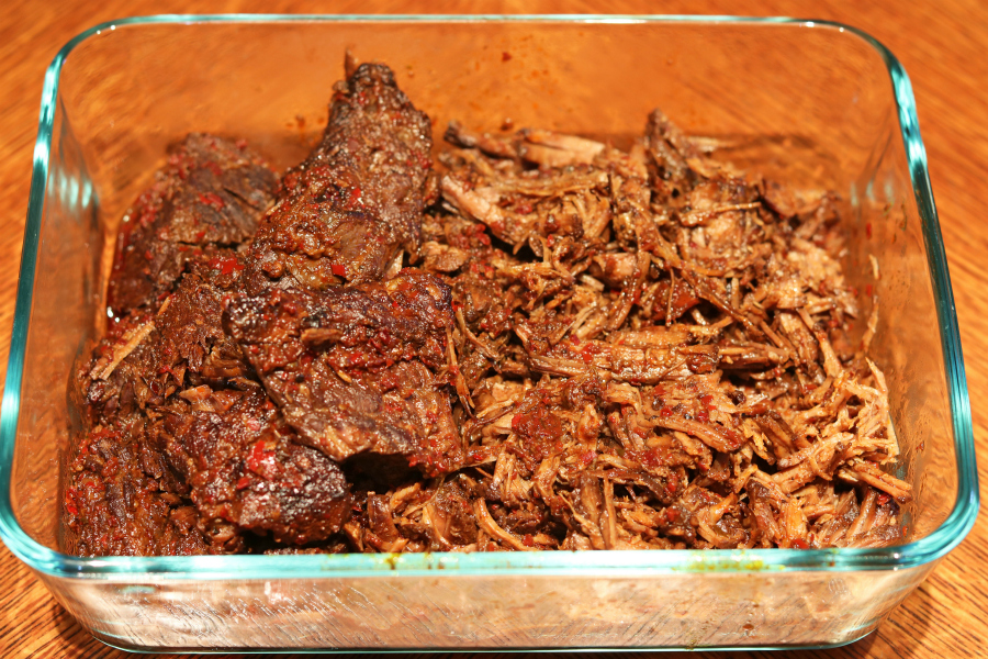 Shredded meat in container
