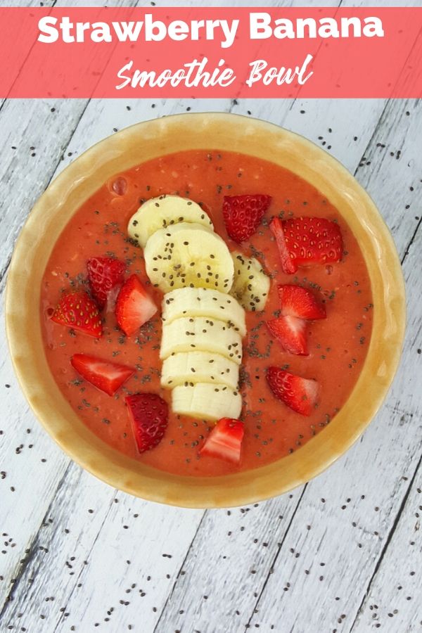 Top down photo of Strawberry Banana Smoothie Bowl recipe from The Rockstar Mommy