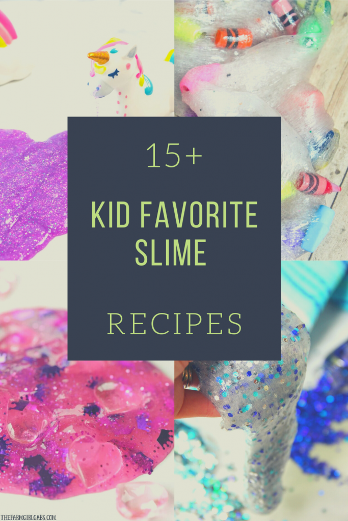 Collage image of 4 different kid favorite slime recipes