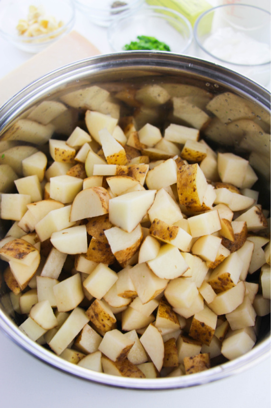 chopped potatoes in a large pot