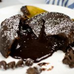 a instant pot lava cake cut into half on a plate