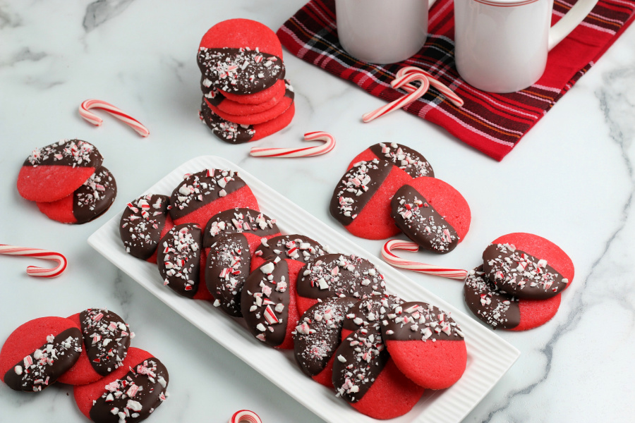 Peppermint Dipped Cookies on a white plate