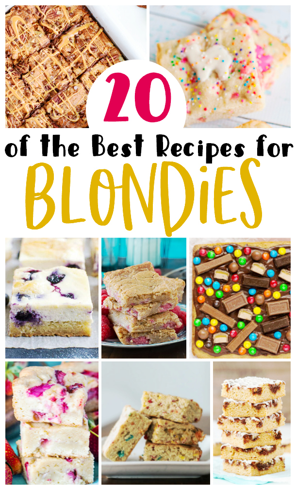 Collage image of 8 different blondies recipes