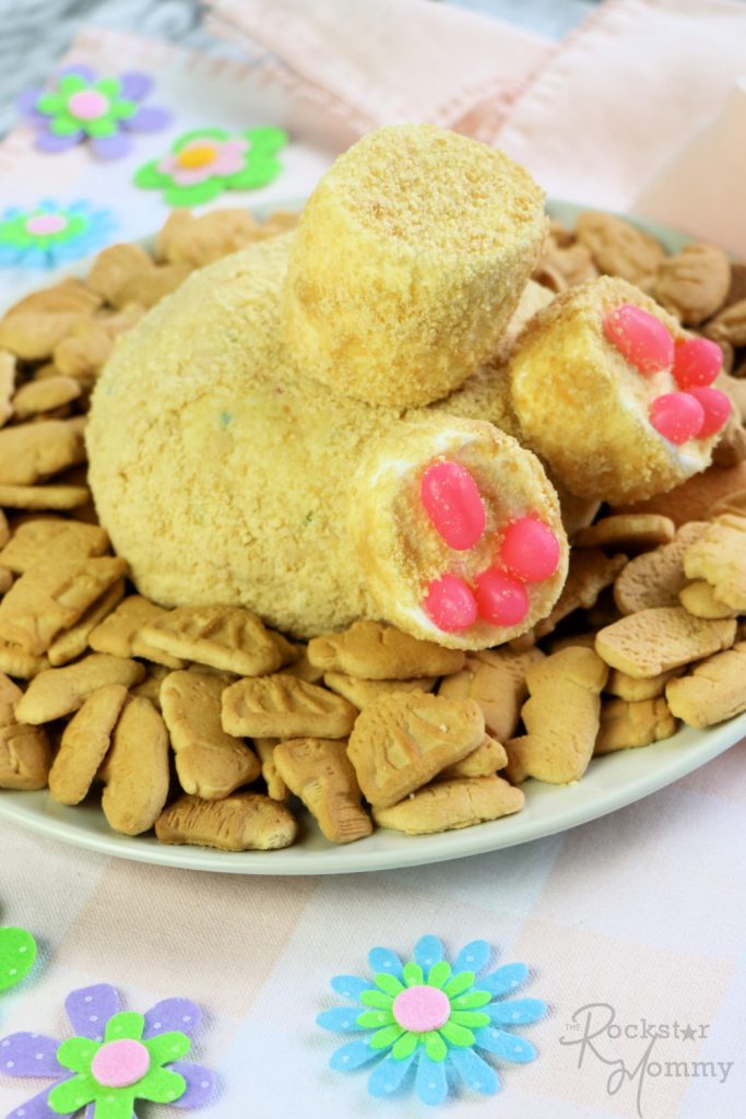 Bunny Butt Funfetti shaped Cheese Ball on a plate with small cookies