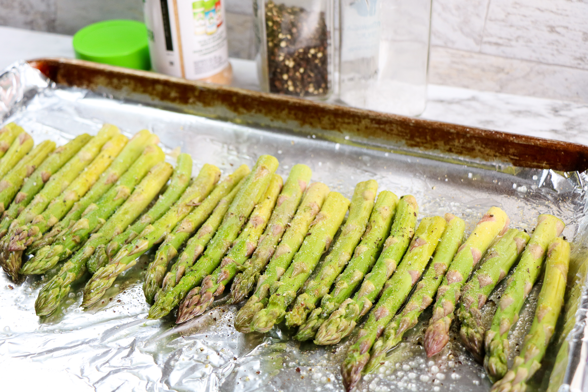 asparagus  on foil lined baking pan