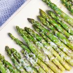roasted asparagus on a platter