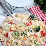 Summer Bowtie Pasta Salad in a serving bowl