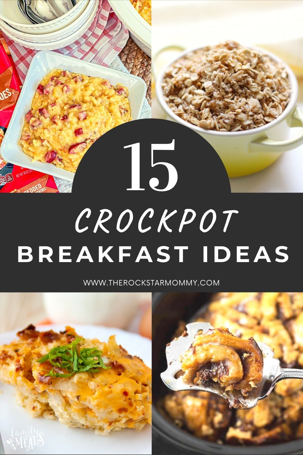 Collage image showing 4 crockpot breakfast recipes