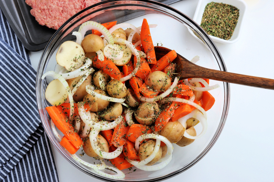 vegetables and and seasoning in a bowl