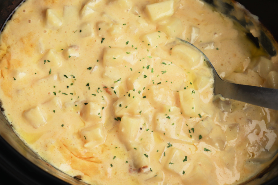 Crockpot Cheesy Potatoes in a slow cooker