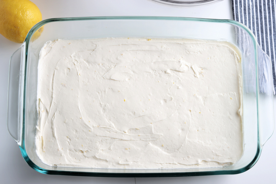 creamy mixture added to baking pan