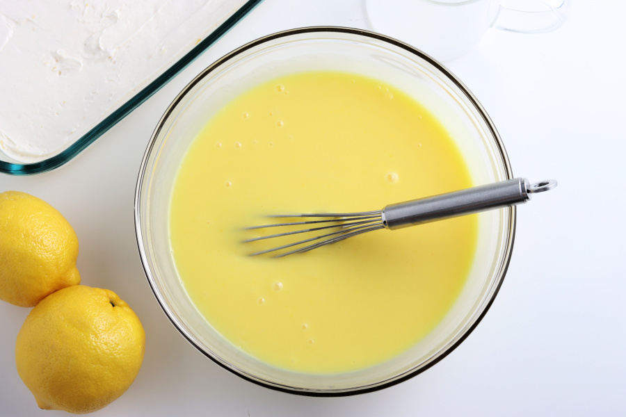 lemon pudding in a mixing bowl
