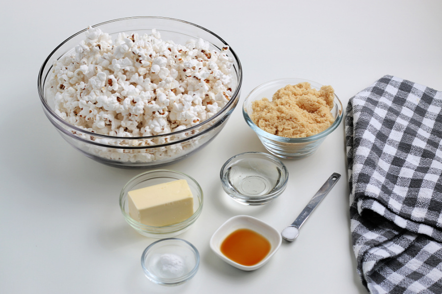 ingredients for easy caramel corn recipe