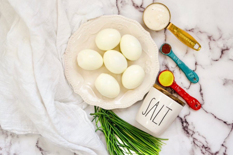 Ingredients for football deviled eggs