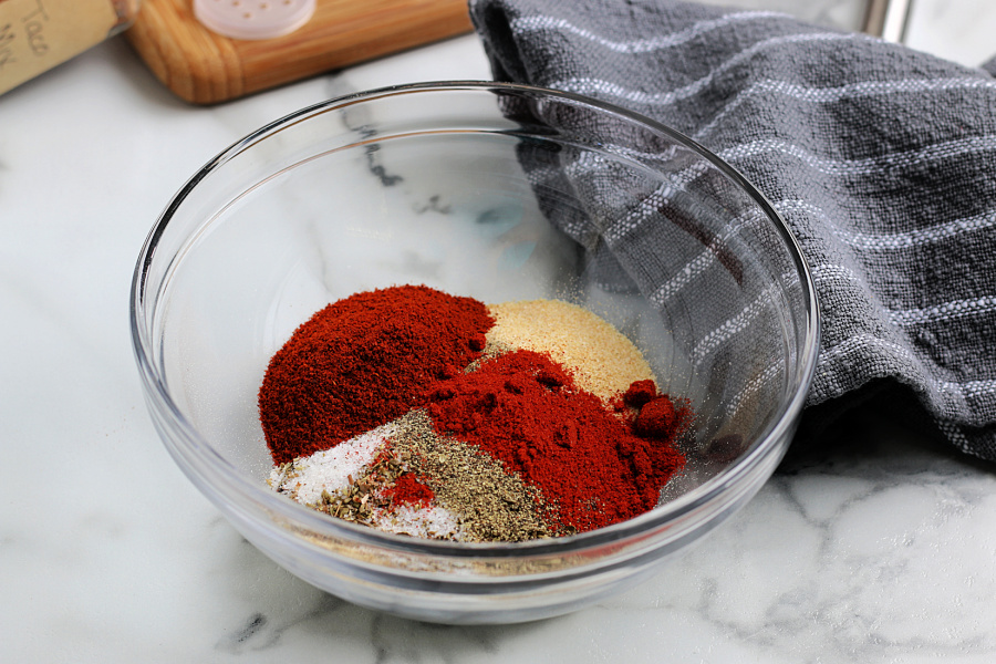 ingredients for taco seasoning  in a mixing bowl