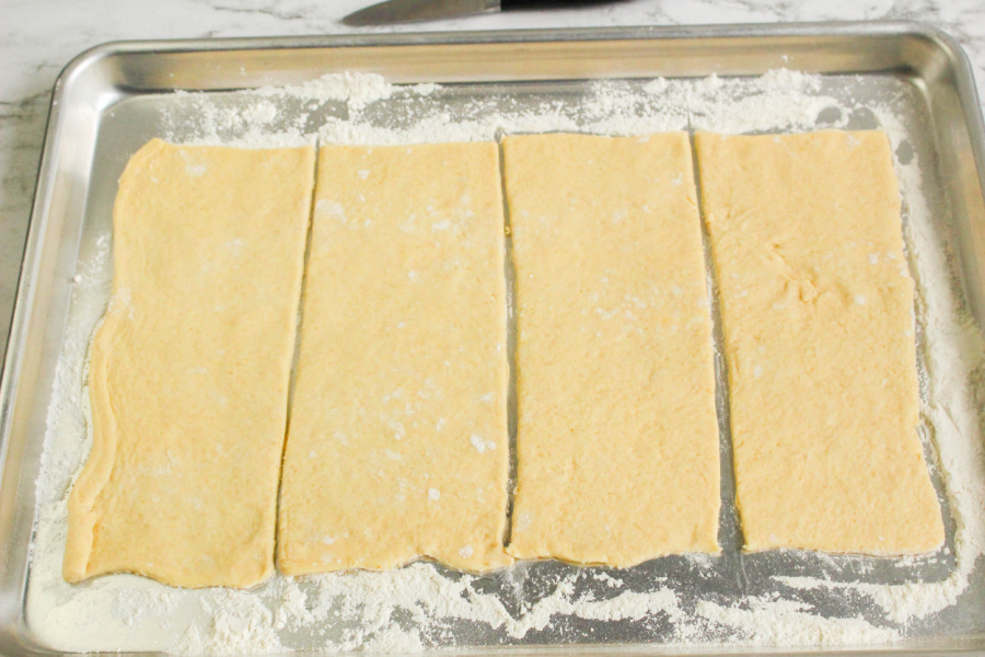 dough cut into 4 strip