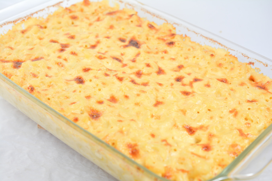 baked mac and cheese in baking dish
