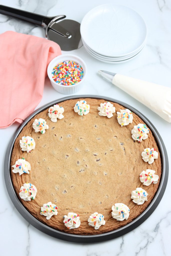 Giant Cookie Cake with frosting dollips