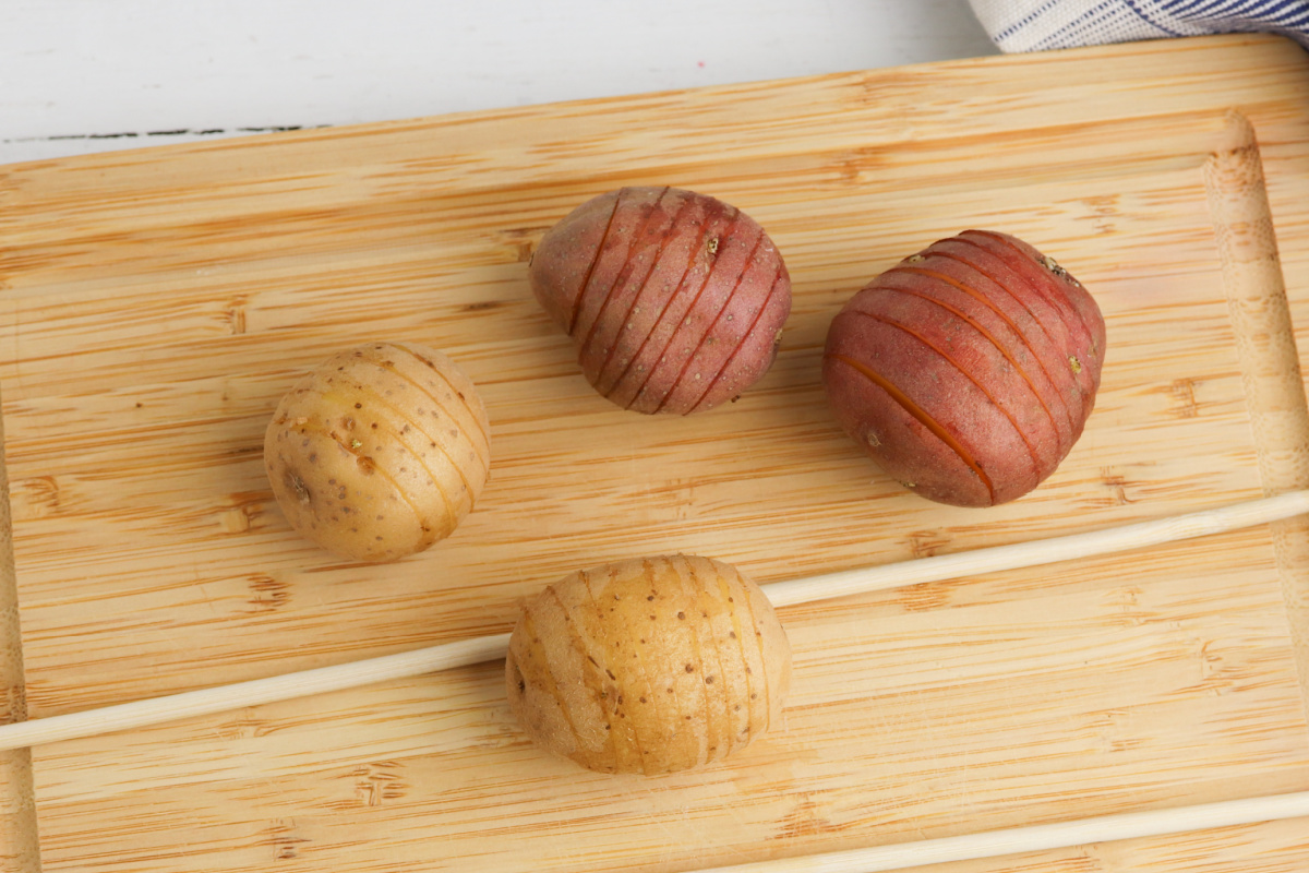 mini potatoes on cutting board
