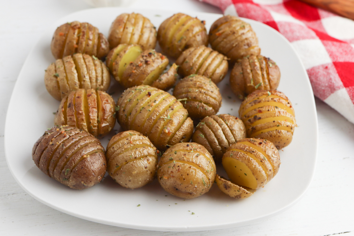 Mini Hasselback Potatoes on a plate