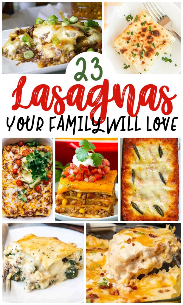 Collage image of 7 lasagna recipes