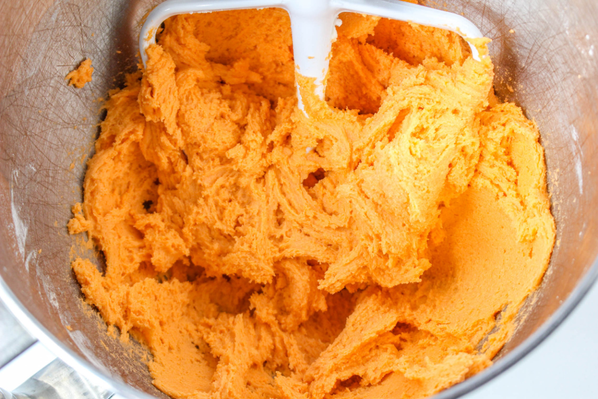 orange dough in bowl 