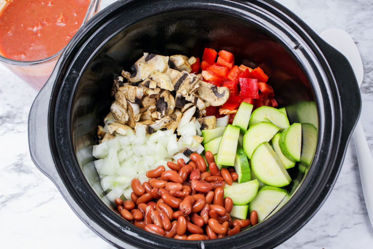 vegetables and beans in slow cooker