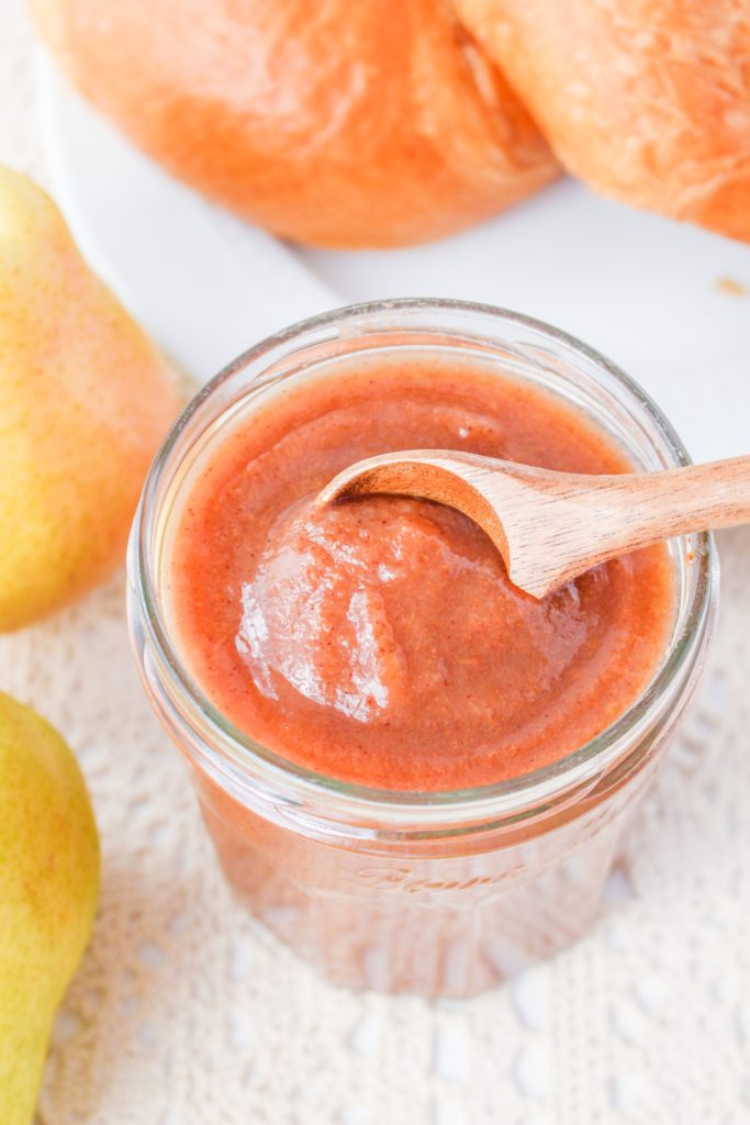 Slow Cooker Pear Butter in a jar