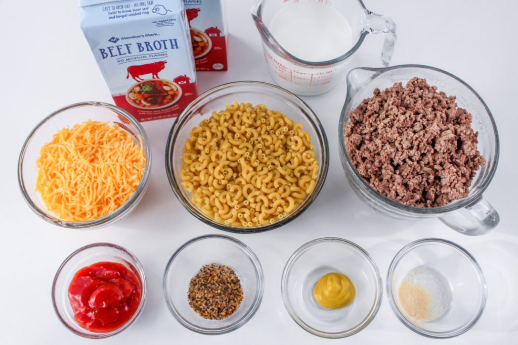 ingredients for Skillet Cheeseburger Macaroni 