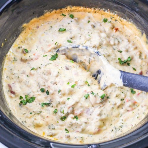 Slow Cooker Creamy Sausage Dip in a crockpot