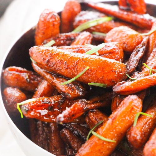 candied roasted carrots in a bowl