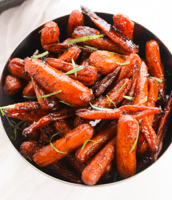 candied roasted carrots in a bowl