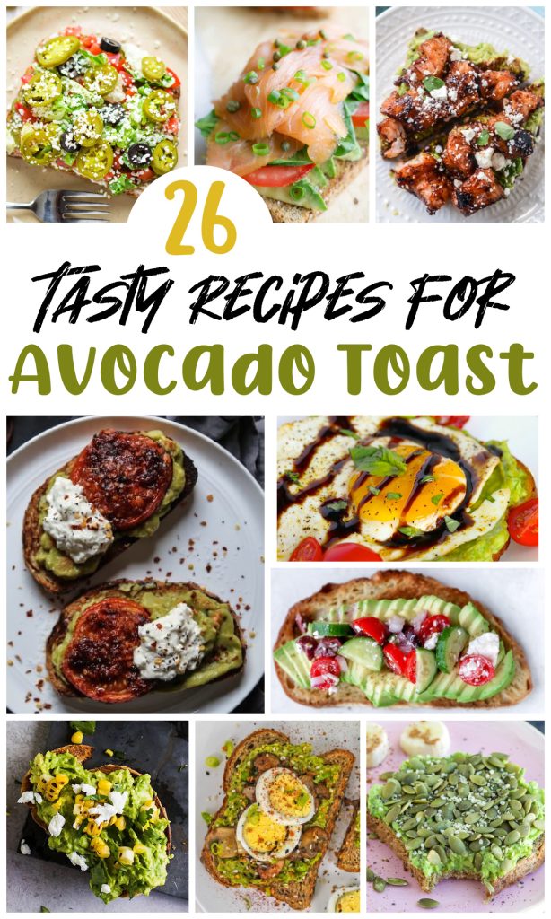collage image with 9 different avocado toast recipes