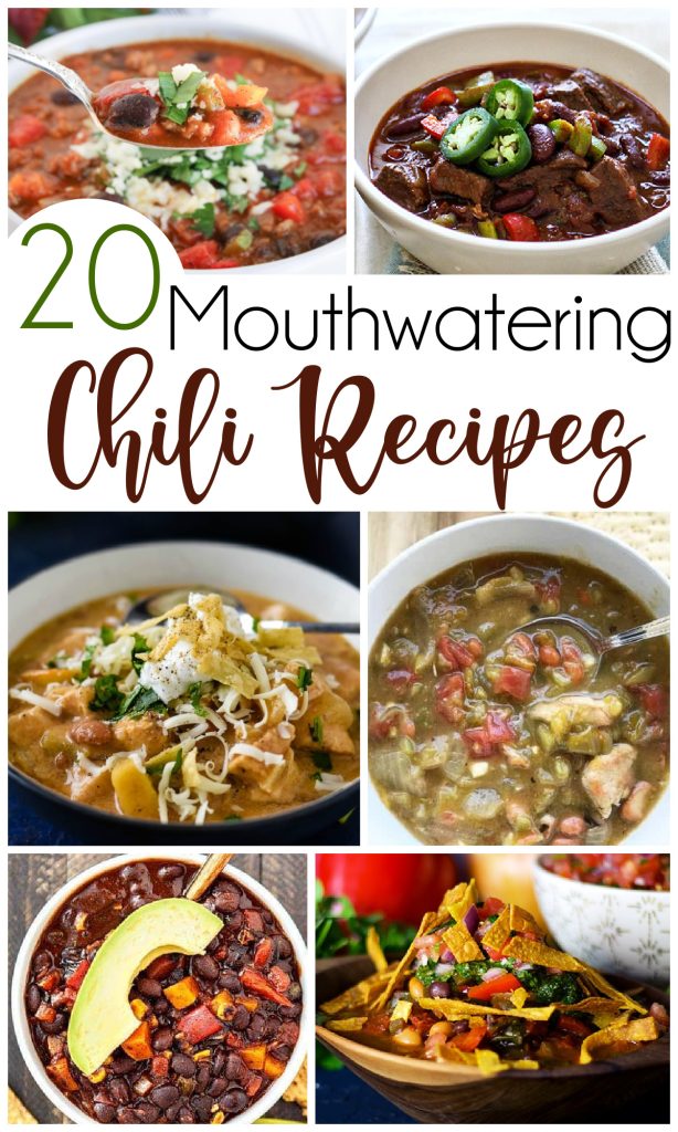 collage image of 6 different chili recipes