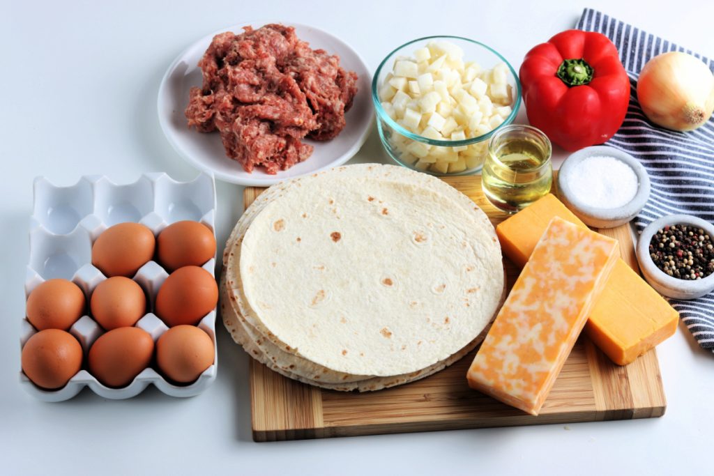 ingredients for fully loaded breakfast burritos