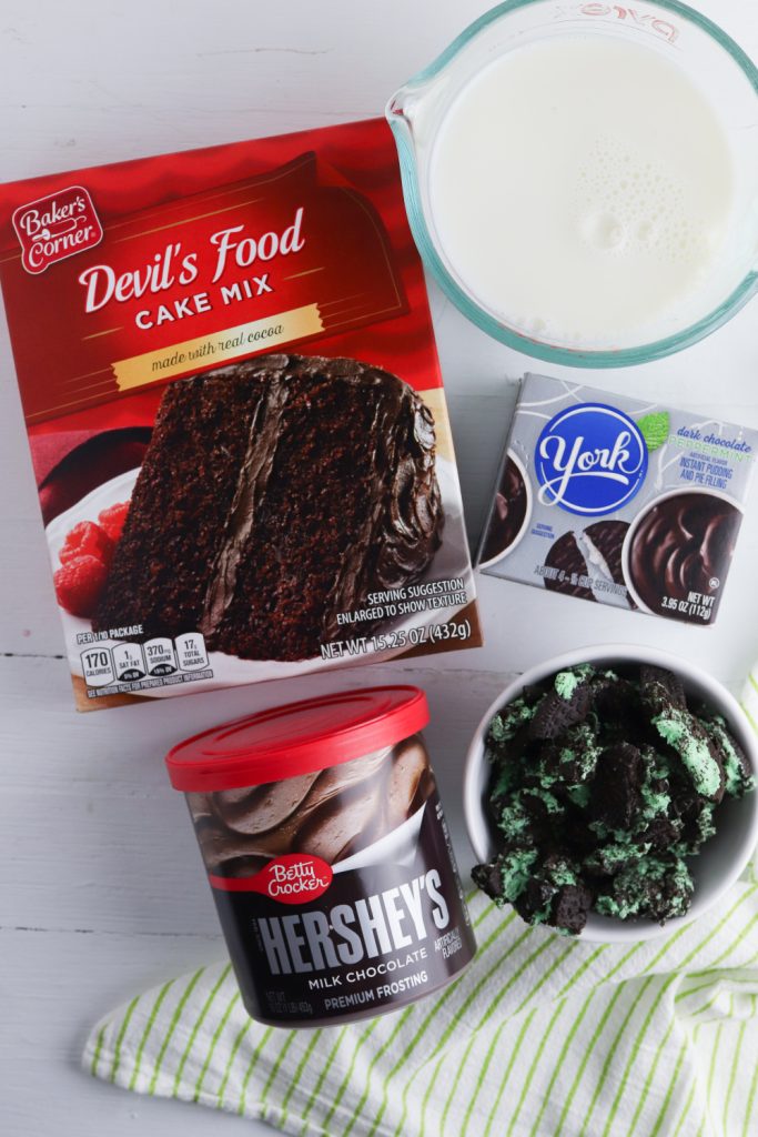 ingredients for Mint Oreo Poke Cake