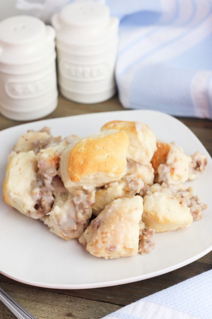 Biscuit and Gravy Casserole on a plate