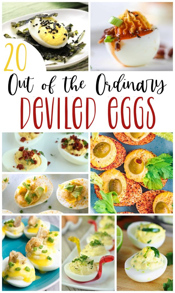collage image of 8 different deviled egg images