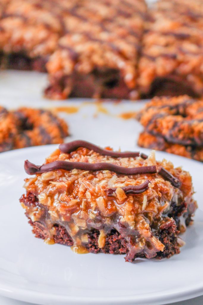 Easy Samoa Brownies on a plate