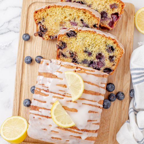 Blueberry Lemon Bread on a cutting board