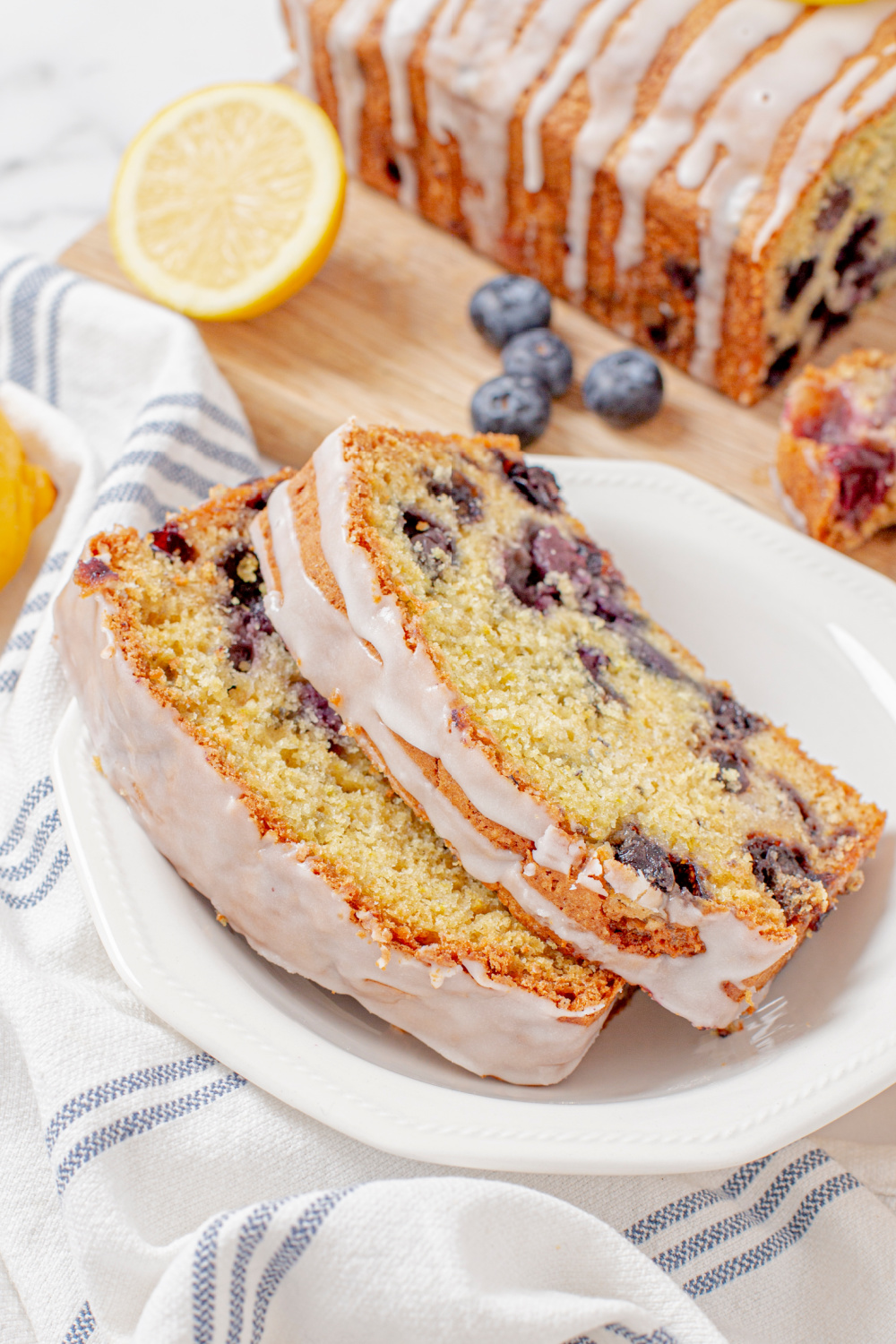 slices of Blueberry Lemon Bread on a plate