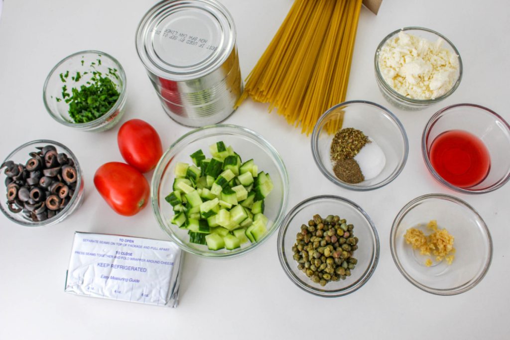 ingredients for Greek Spaghetti Casserole