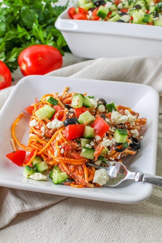 Greek Spaghetti Casserole Recipe on a plate