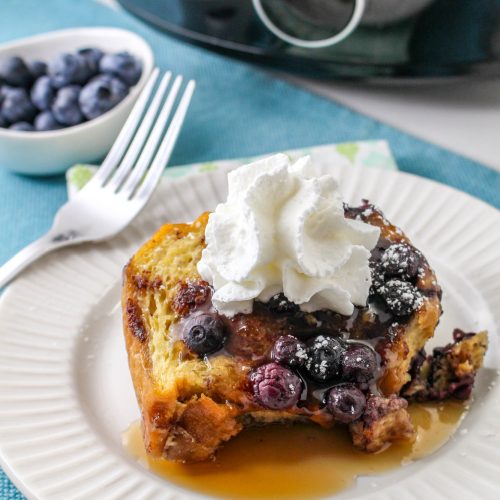 Slow Cooker Blueberry French Toast Casserole on a plate