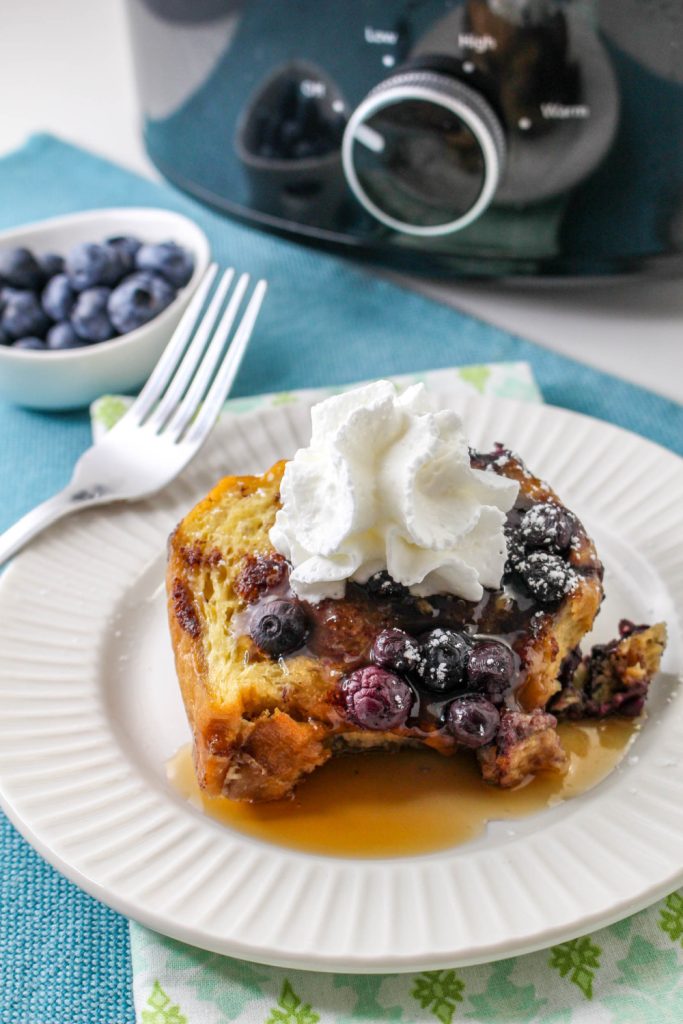 Slow Cooker Blueberry French Toast Casserole  on a plate