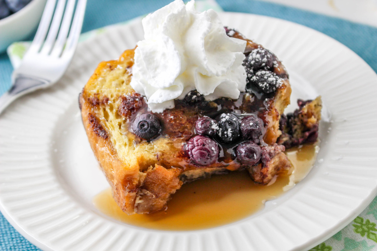 Blueberry French Toast Casserole  on a plate 