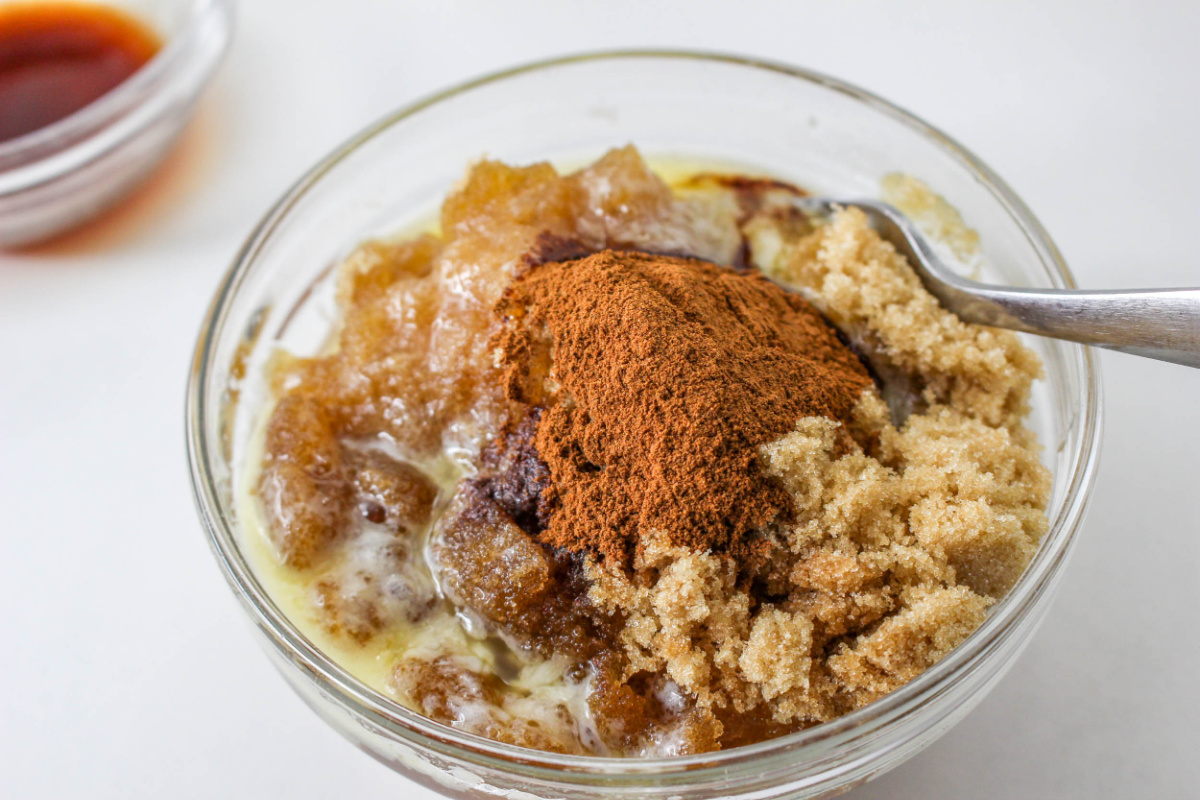 brown sugar, cinnamon, and melted butter in a mixing bowl